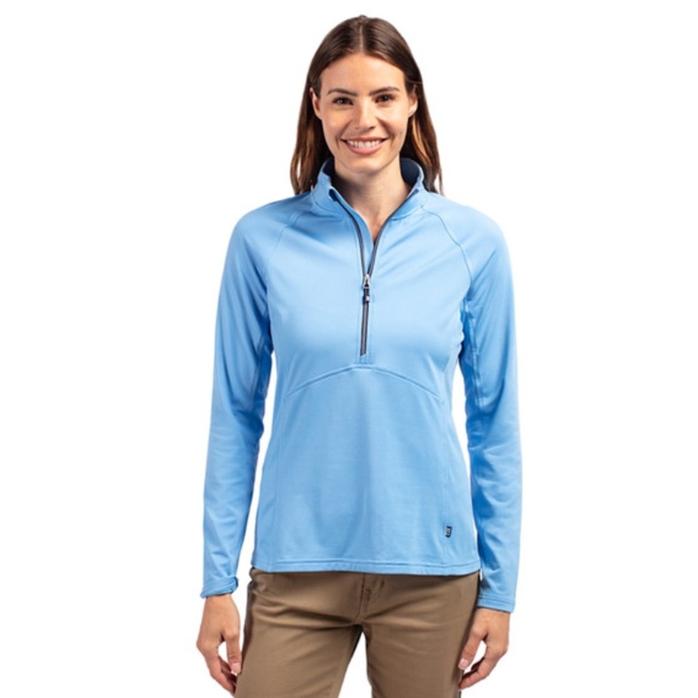 Cutter & Buck Adapt Eco Knit Stretch Pullover Womens Size XL Half Zip Blue NWT